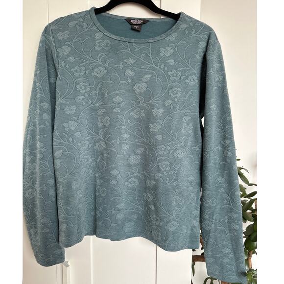 Woolrich Women's Teal Textured Floral Long Sleeve Crew Neck Thermal, Size M, EUC - Picture 1 of 5